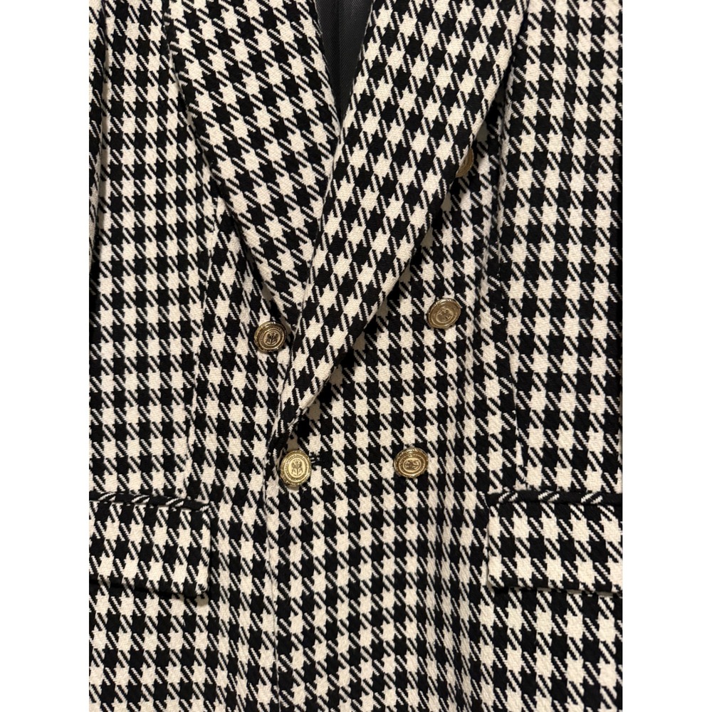 Zara Houndstooth Double Breasted Blazer Black White Gold Button Jacket Large - Picture 6 of 13